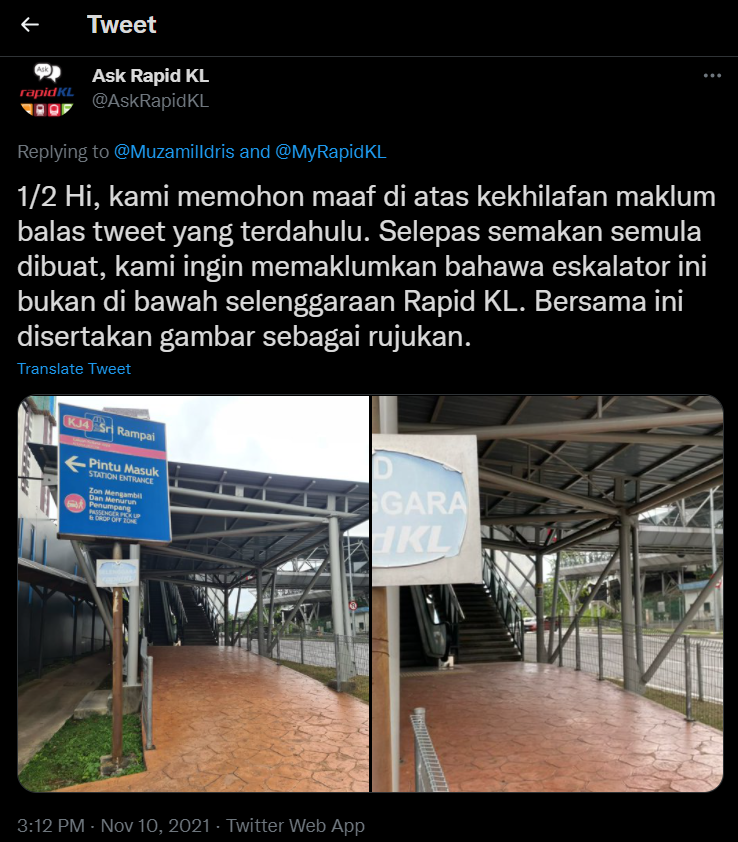 A separate response from RapidKL.