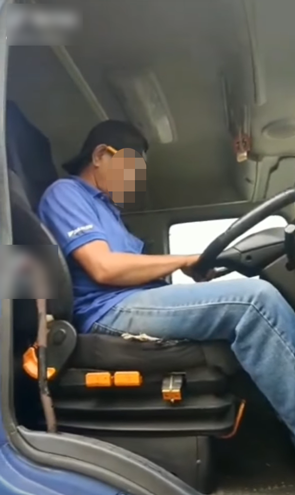 A video of the trailer driver after the accident had taken place.