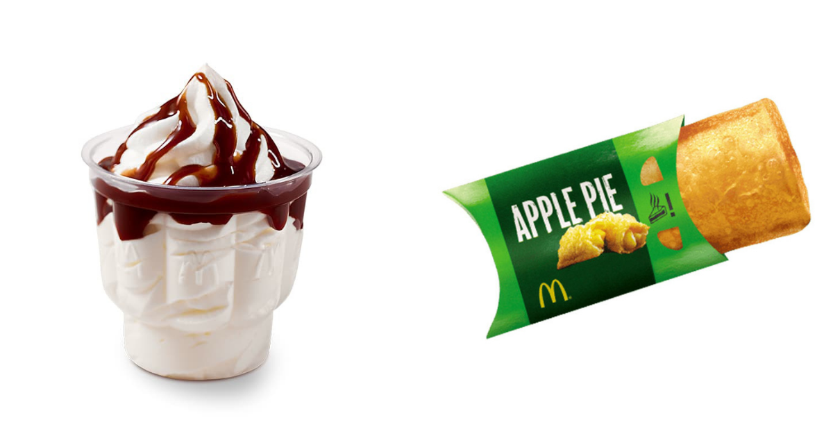 Diners can choose to have either an ice-cream sundae or an apple pie to replace their French fry portions. Source: McDonald's
