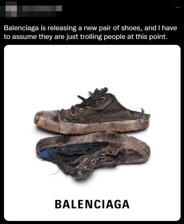Netizens have mocked the Balenciaga sneakers online, while calling out the brand for glamourizing poverty. Image credits: Twitter