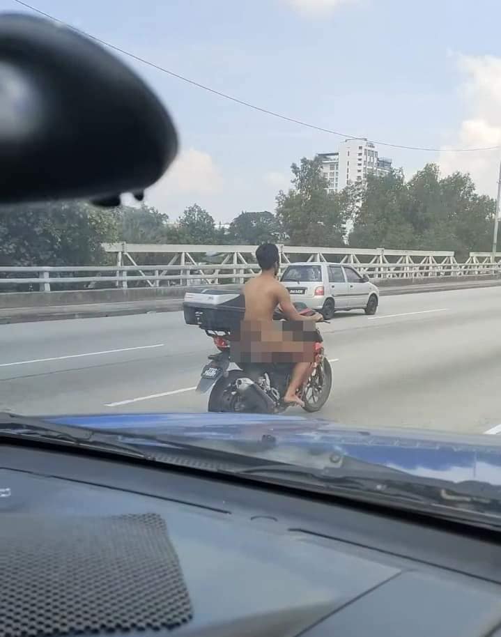 The suspect was found riding his motorbike naked. Image credit: ViralTerkini