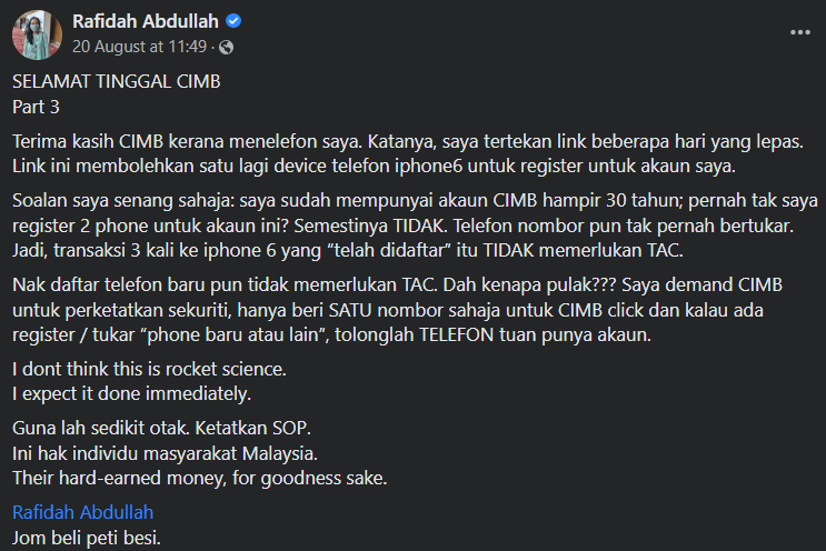 A local doctor claims that she had lost RM13,000 to scammers after it was transferred out of her account without her knowledge. Image credit: Rafidah Abdullah