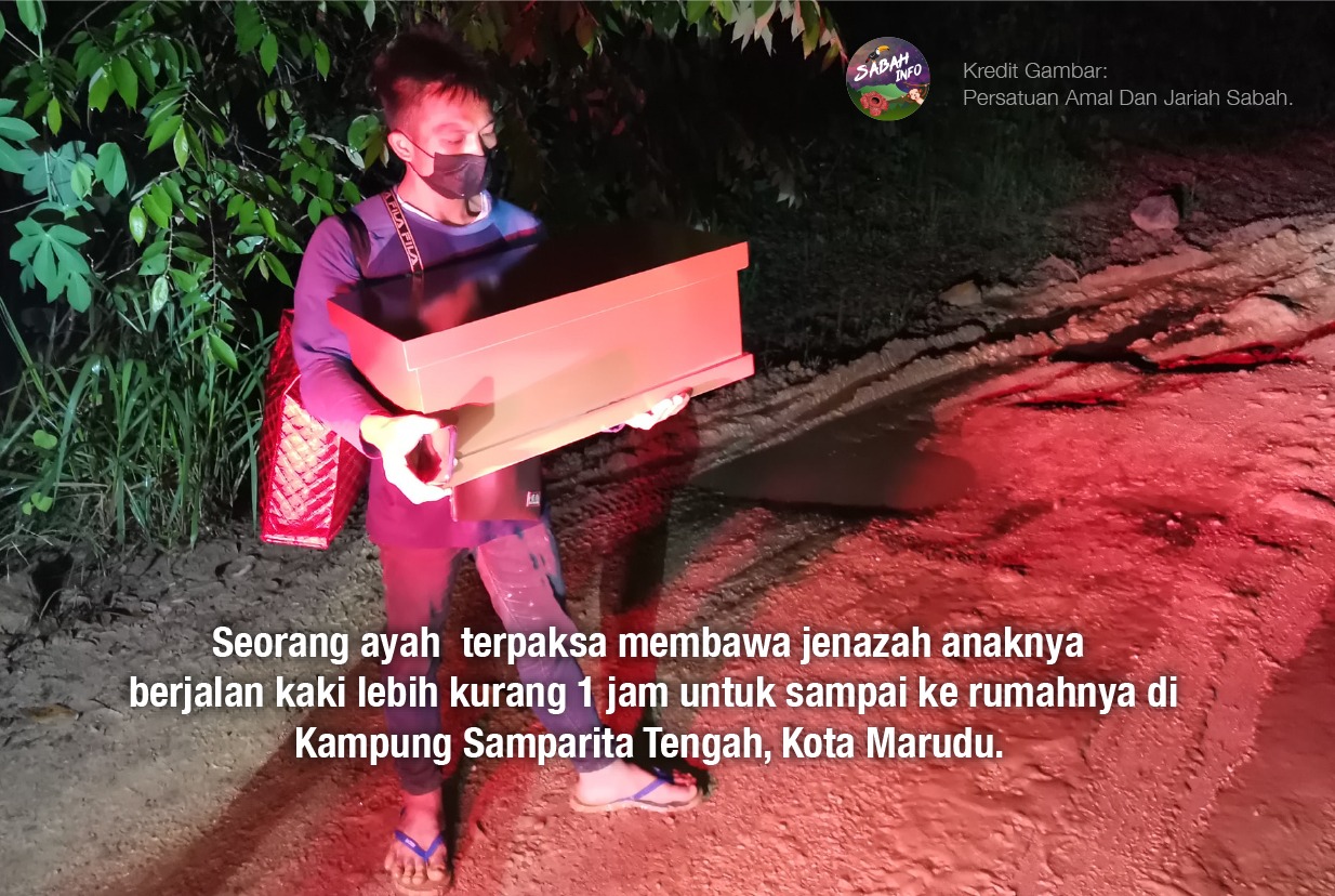 A Sabah father walked for over an hour in the dark to carry his daughter's remains home. Image credit: Persatuan Amal Dan Jariah Sabah