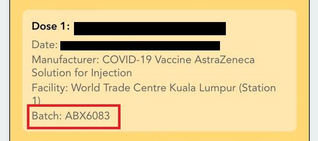 AstraZeneca vaccinations under this batch number need to have their e-certificates updated.