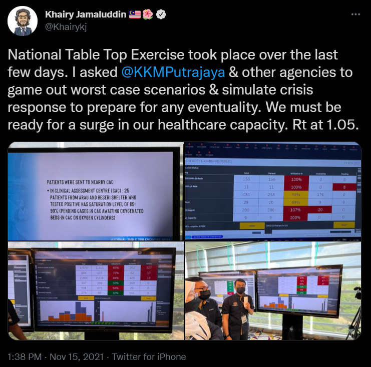 A Tweet from Malaysia's Health Minister on conducting a tabletop exercise.