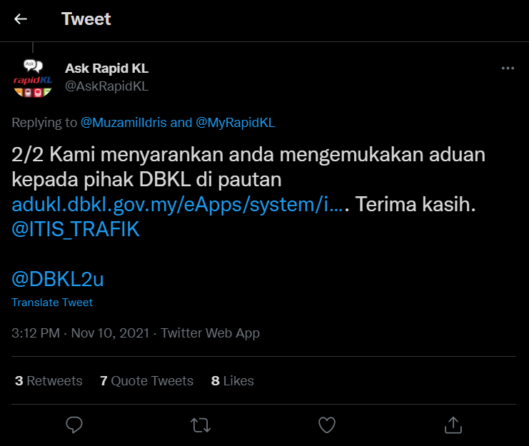 A separate response from RapidKL.