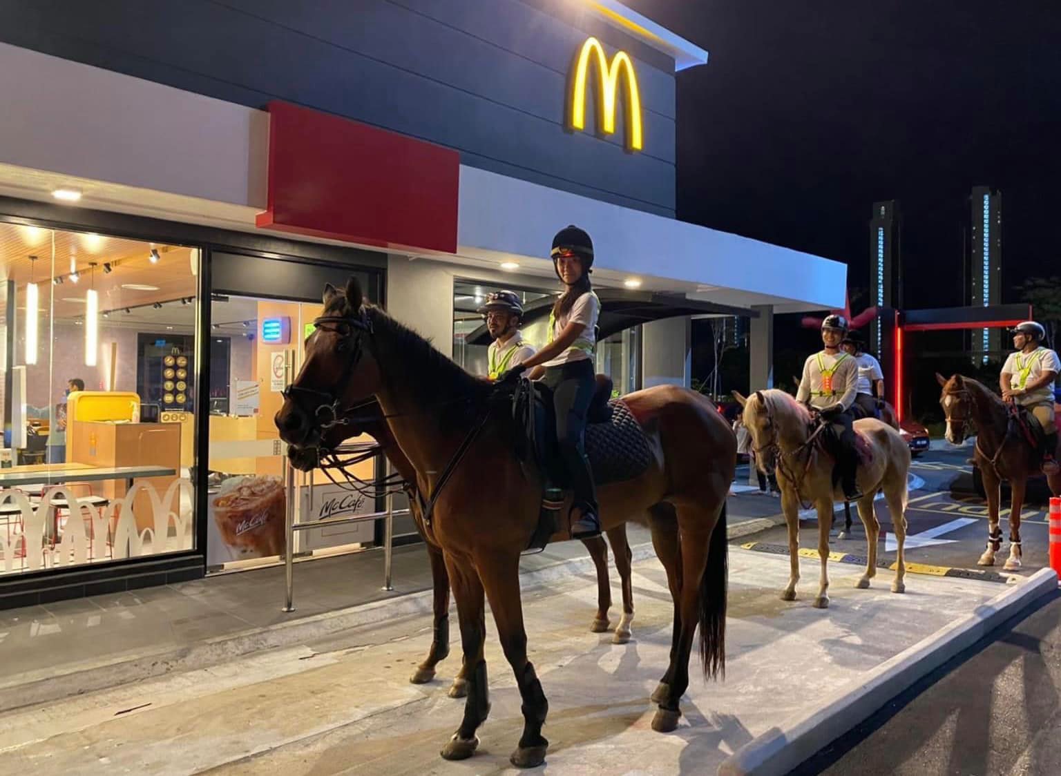 Horses at the drive-thru.