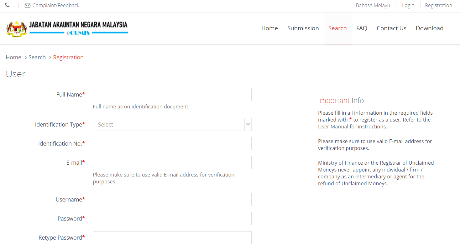 The eGumis portal used to check for any unclaimed monies.