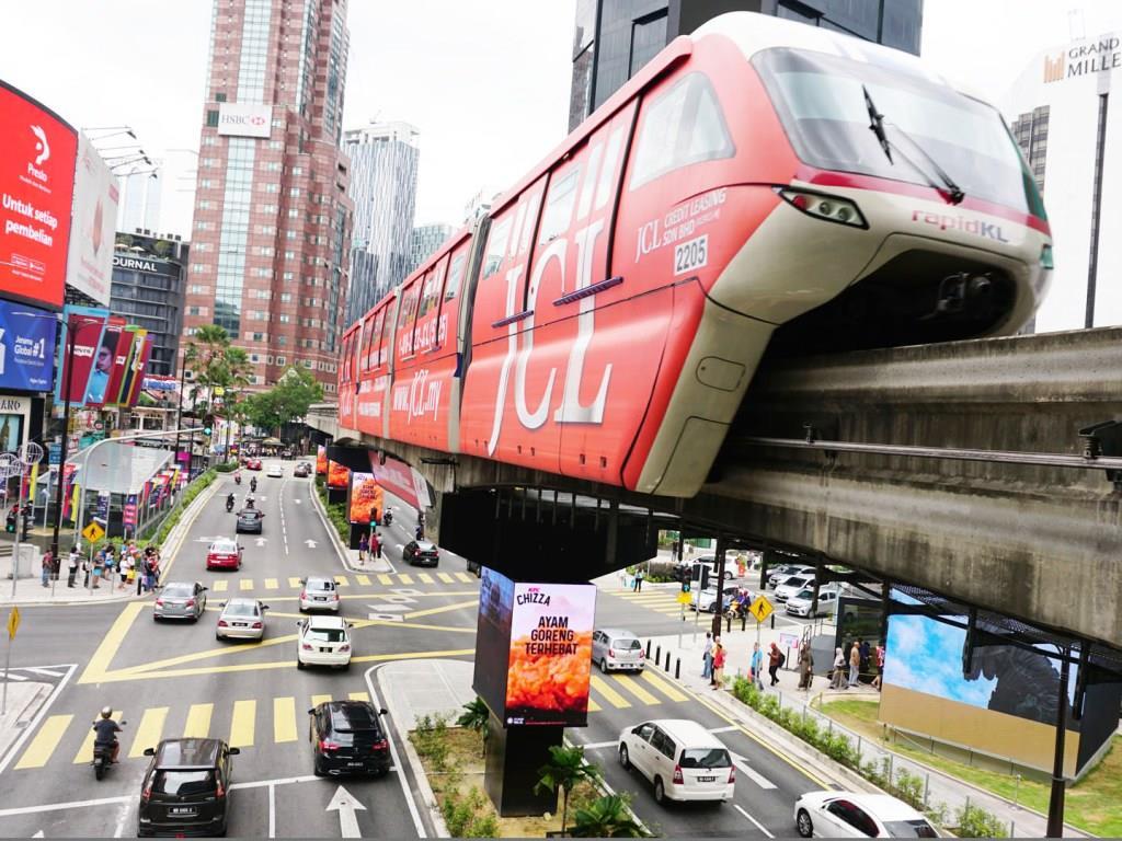 A Monorail train passing over central KL.