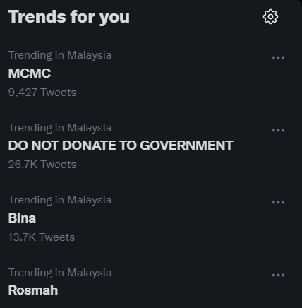 The #DO NOT DONATE TO GOVERMENT hashtag has been trending in Malaysia.