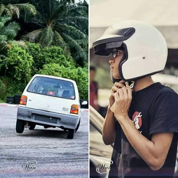 26-year-old Muhammad Iqbal racing his first-generation 4-speed Perodua Kancil on the track.