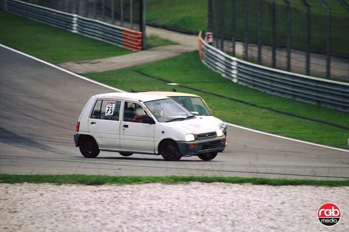 26-year-old Muhammad Iqbal racing his first-generation 4-speed Perodua Kancil on the track.