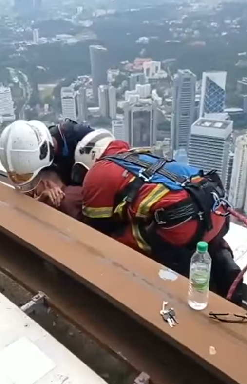 The young man that was successfully saved by firefighters from KL Tower's Sky Deck.