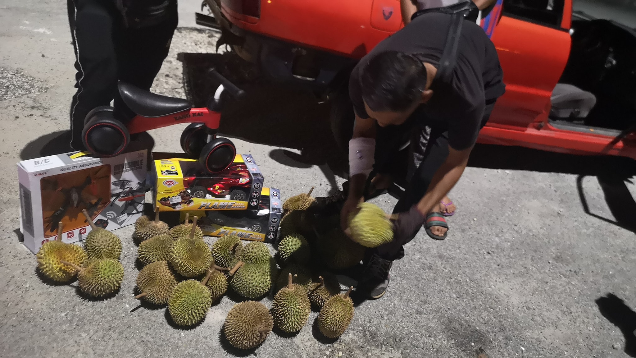 The durians that were brought over by the children's father.