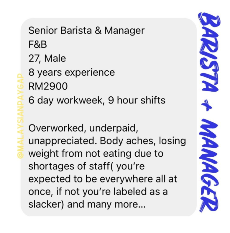 Submissions from the @malaysianpaygap Instagram page don't just provide insights into the pay grades currently offered by various industries, they also help paint a clearer picture concerning the realities of work life in many roles. Source: @malaysianpaygap via Instagram