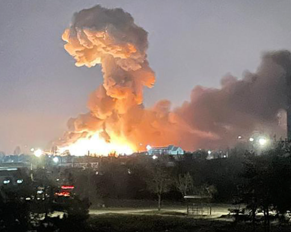 A photo provided by the Ukrainian President’s office appears to show an explosion in the country's capital, Kyiv, early Thursday morning. Source: CNN