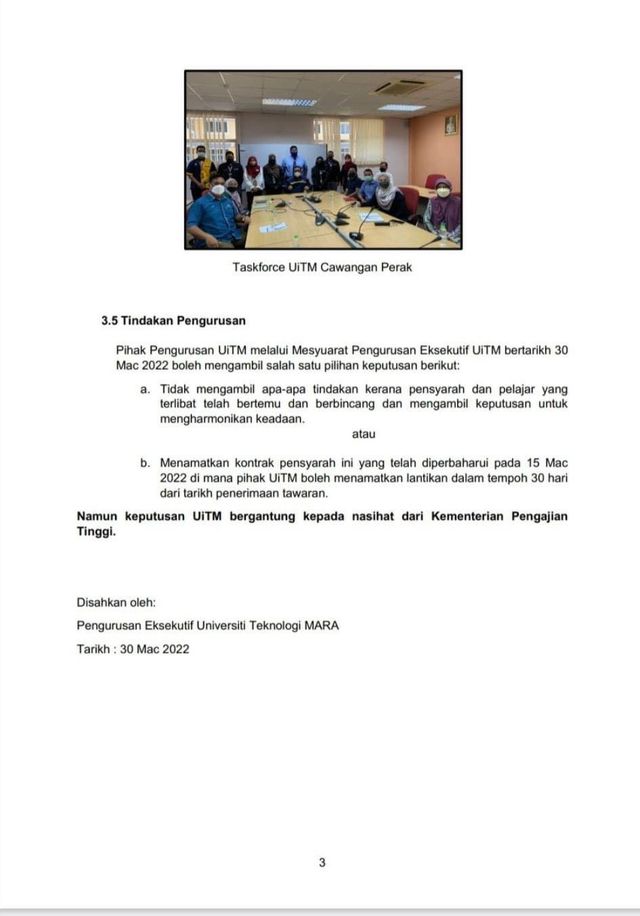 UiTM has conducted investigations in the matter and published their findings in a statement. Source: UiTM