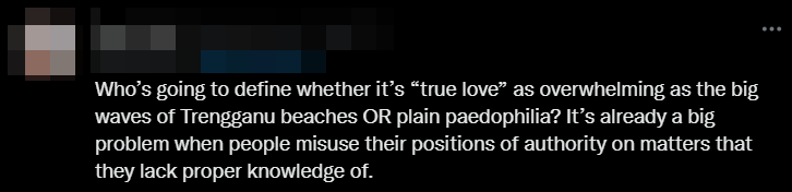 Social media users have strongly opposed the sanctioning of child and teen marriages, and have admonished the Terengganu State Exco's remarks. Source: Twitter