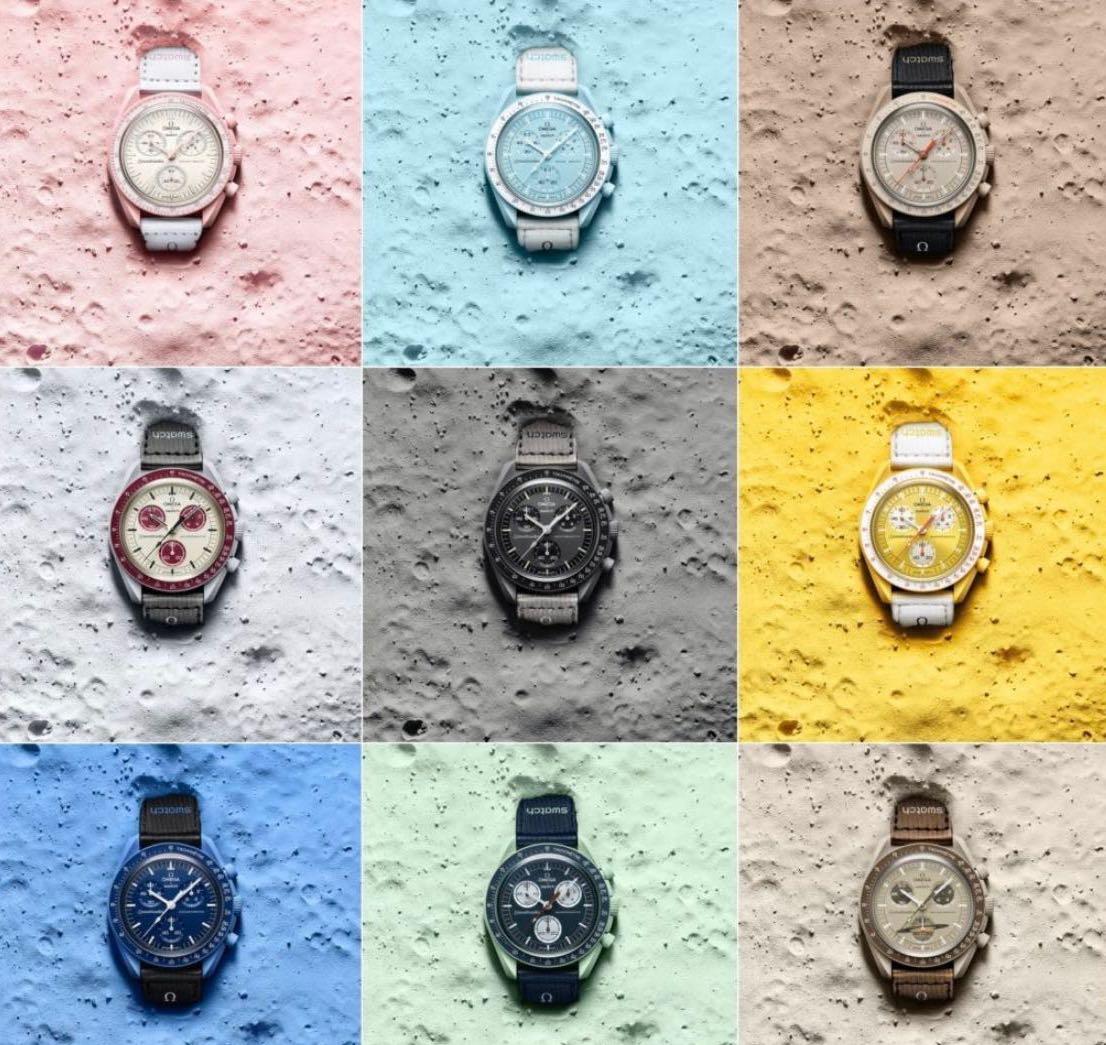 The nine watches released as part of the Omega x Swatch collaboration. Source: Swatch