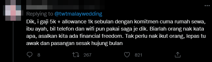 Netizens have advised the couple to spend within their means, pointing out how there was nothing wrong in owning a Myvi. Source: Twitter