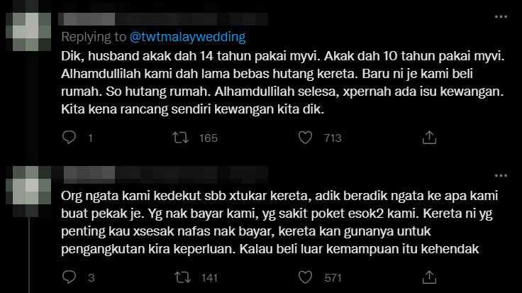 Netizens have advised the couple to spend within their means, pointing out how there was nothing wrong in owning a Myvi. Source: Twitter