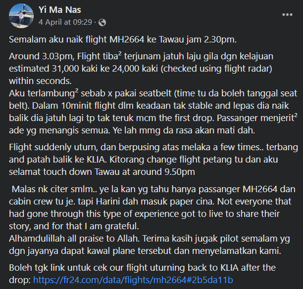 Ms Halimah Nasoha, who had been one of the passengers on-board the MAS flight, shares her recollections of the experience. Source: Halimah Nasoha