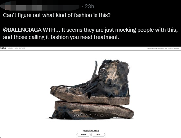 Netizens have mocked the Balenciaga sneakers online, while calling out the brand for glamourizing poverty. Image credits: Twitter