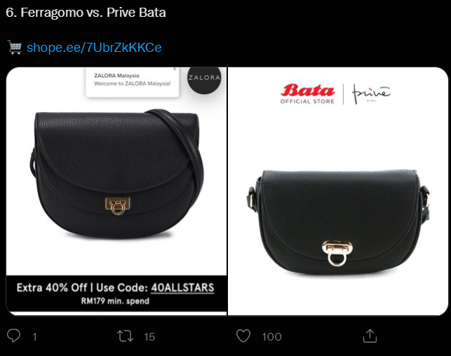 A netizen has recently gone viral for showing how Czech shoe brand Bata has released a new line of handbags inspired by designs of luxury fashion houses. Image credit: Twitter