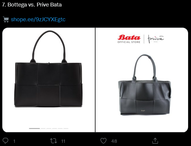 A netizen has recently gone viral for showing how Czech shoe brand Bata has released a new line of handbags inspired by designs of luxury fashion houses. Image credit: Twitter