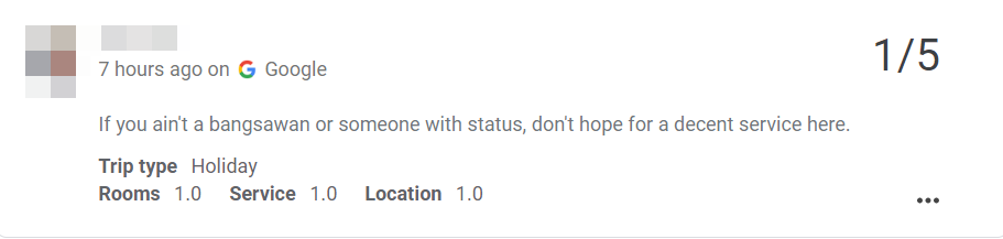 The hotel has been bombarded with 1-star reviews on Google after the fiasco. Image credit: Google