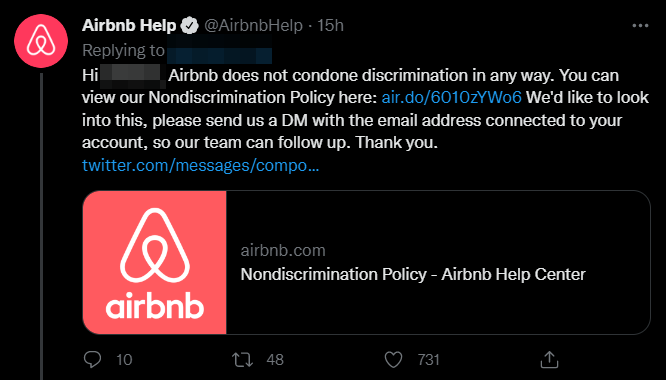 Airbnb appears to have taken down Daniel's listing as of writing. Image credit: Twitter