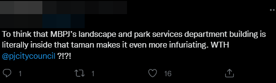 Another netizen points out how the MBPJ's Landscape and Park Services Department is located in the park itself, and yet nobody was aware of the issue. Image credit: Twitter