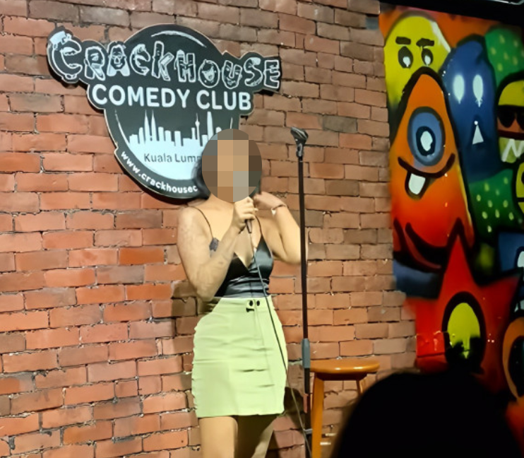 Crackhouse Comedy Club TTDI was thrust into the limelight after video footage of 26-year-old Siti Nuramira Abdullah's stand-up act at the venue went viral over social media. Image credit: TikTok screengrab
