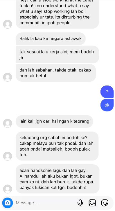 A Sabahan man recently received a series of discriminatory messages, telling him to 'go back to his country'. Image credit: leeseanlnjuat
