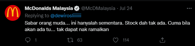 McDonald's has since responded and reassured customers that the discontinuation was temporary. Image credit: McDonald's Malaysia