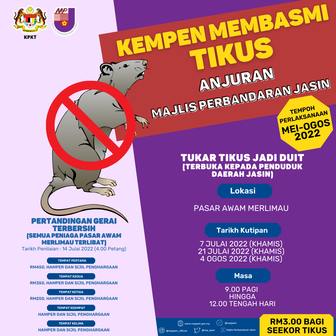 Jasin residents can bring in their rats to the City Council from Mondays to Fridays. Image credit: MPJ