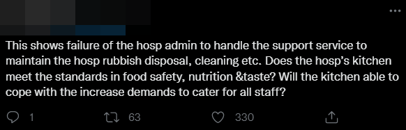 Netizens have panned the hospital's decision to ban food delivery services. Image credit: Twitter
