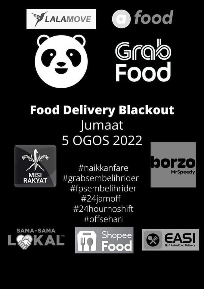 Food delivery riders are expected to go on strike today (August 5th 2022). Image credit: Kelab Info Malaysia