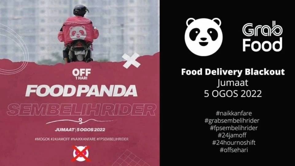 Food delivery riders are expected to go on strike today (August 5th 2022). Image credit: Kelab Info Malaysia