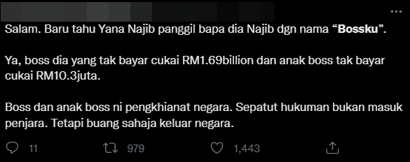 Netizens have criticised Najib's daughter for her remarks on Instagram Stories. Image credit: Twitter