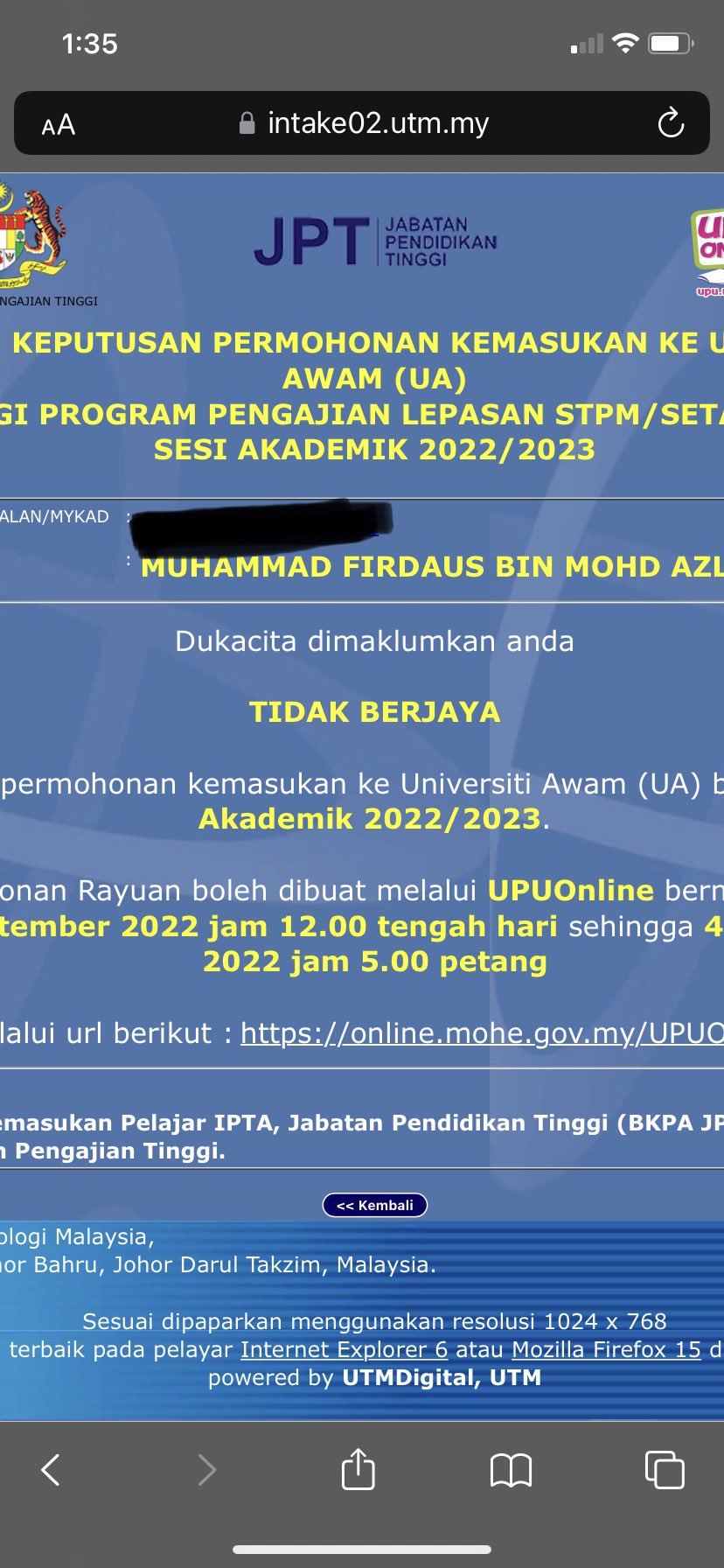 Firdaus failed to obtain any placement in any local public universities., despite his 3.95CGPA. Image credit: thefirdauslee