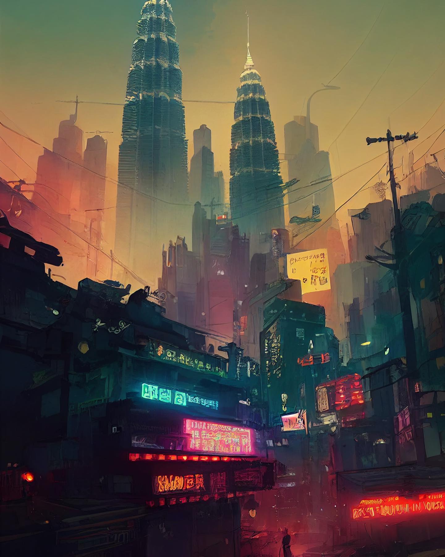 A.I generated artworks show Kuala Lumpur in an alternate cyberpunk reality. Image credit: Fadzlishah Johanabas