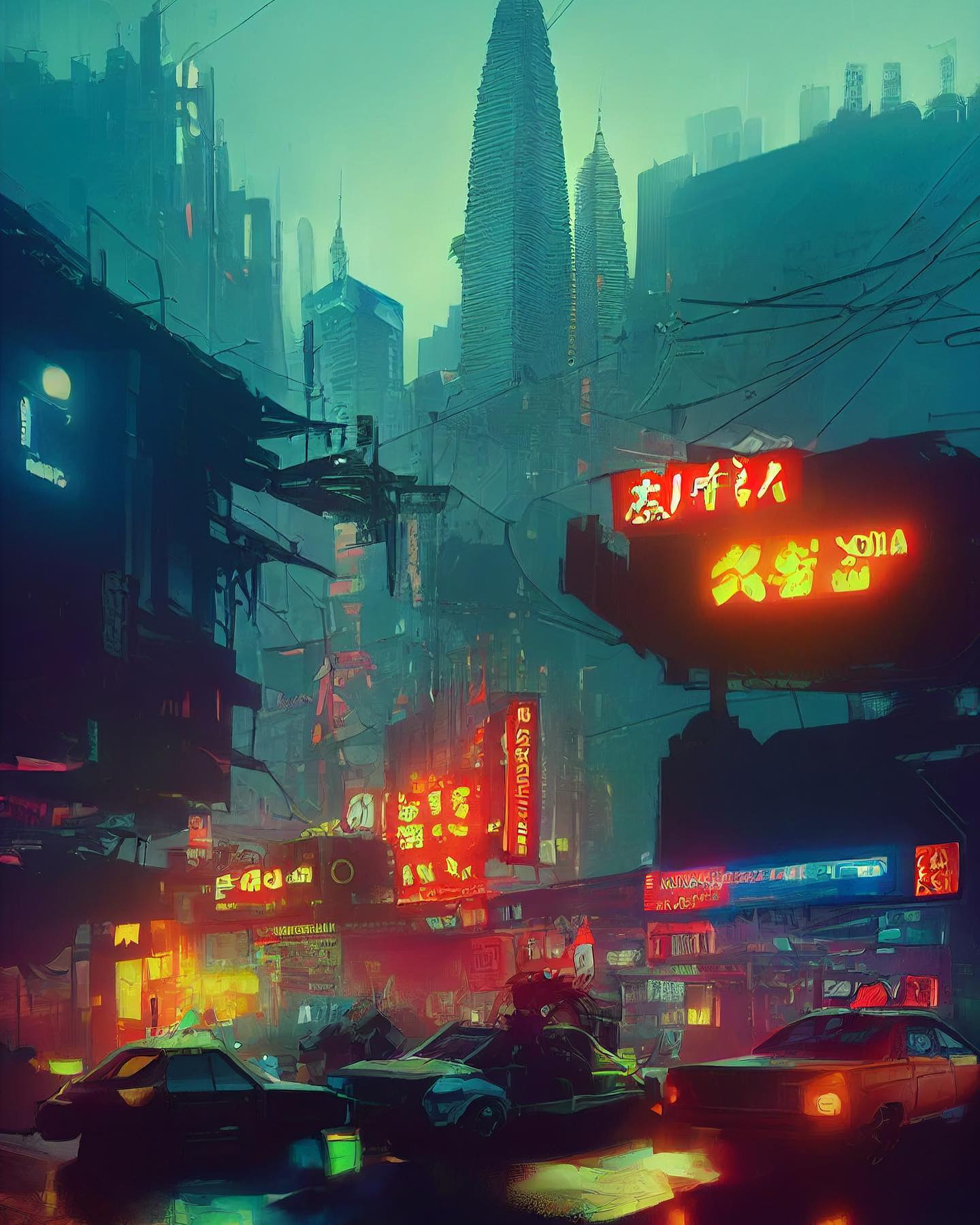 A.I generated artworks show Kuala Lumpur in an alternate cyberpunk reality. Image credit: Fadzlishah Johanabas