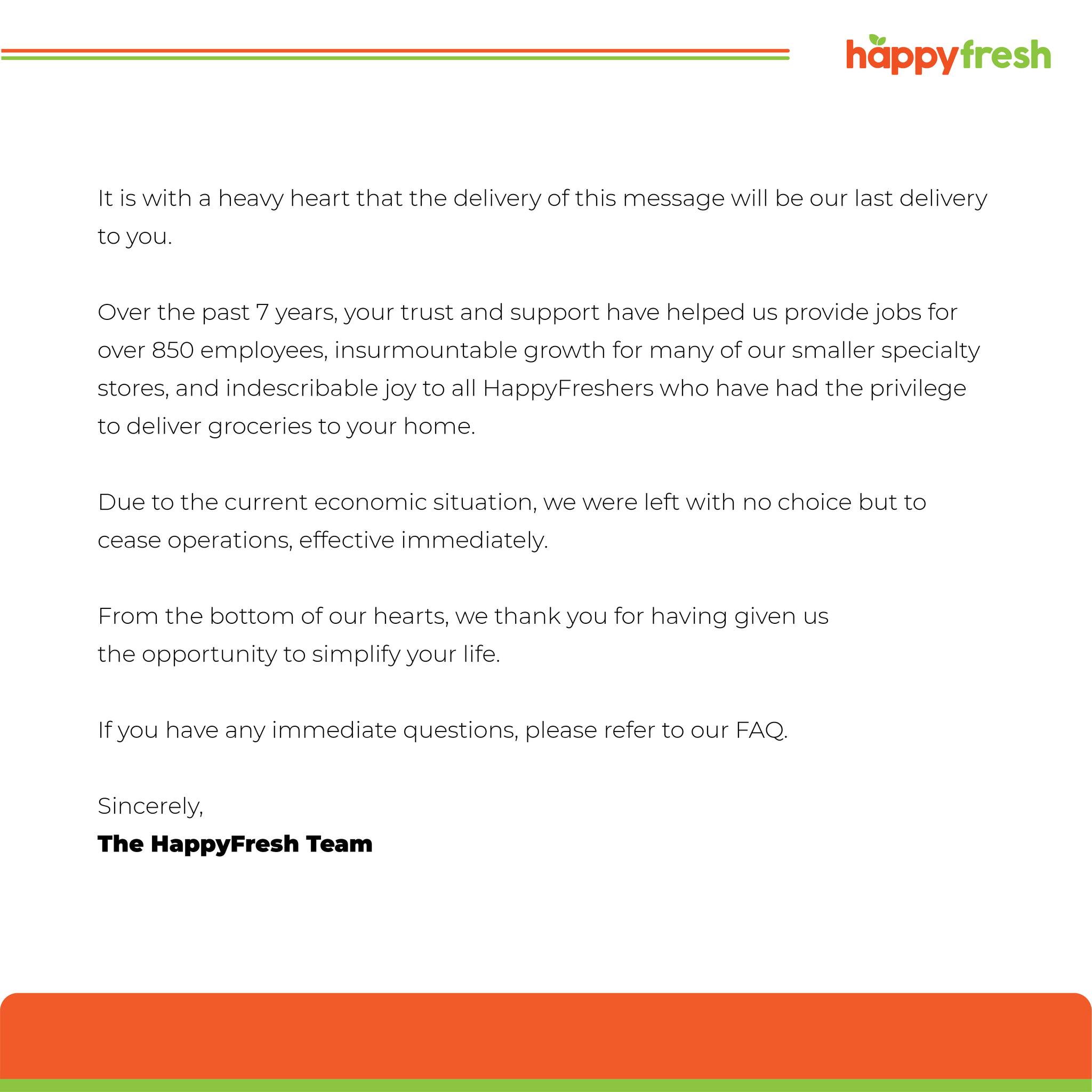 Grocery delivery platform HappyFresh has announced that they will be closing their Malaysian operations. Image credit: HappyFresh Malaysia