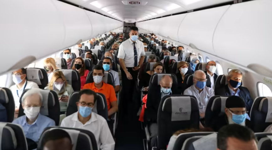 Face masks will no longer be mandatory on flights, according to the Ministry of Health. Image credit: Financial Times