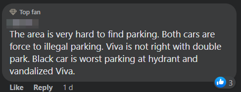 Many have criticised the driver of the luxury car for lashing out when he was parked in-front of a fire hydrant himself. Image credit: Facebook