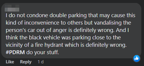 Many have criticised the driver of the luxury car for lashing out when he was parked in-front of a fire hydrant himself. Image credit: Facebook