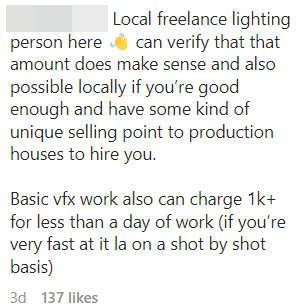 One netizen confirms that it's possible for those working in the creative field to bring in such a high salary. Image credit: Instagram