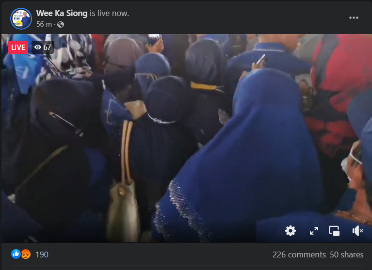 The last update on caretaker Transport Minister Dr Wee Ka Siong's official Facebook page was of a livestream from a BN campaign event. Image credit: Facebook
