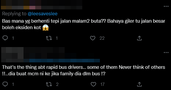 Netizens have condemned the bus driver for dropping commuters off by the highway. Image credit: Twitter
